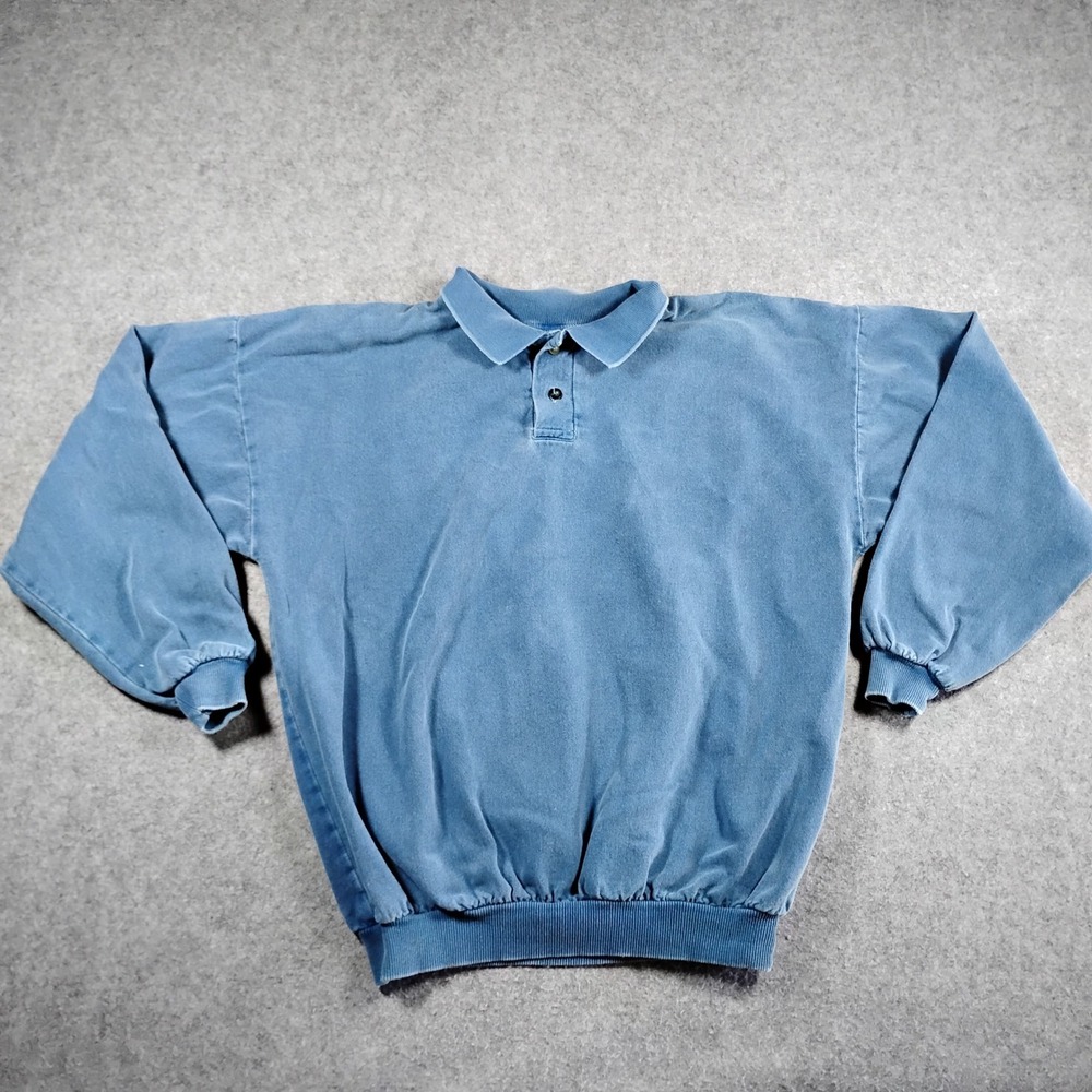 Vintage WEK Faded Blue Cotton Polo Sweatshirt Mens XS Boxy Made in USA 90s
